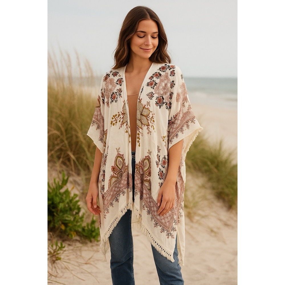 Altard State Kimono Womens OS Fringe Boho Layering Kaftan Beach Cover‎ Up